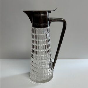 Vintage Cut Glass Claret Wine Decanter Silver-Plated Hinged Lid And Spout